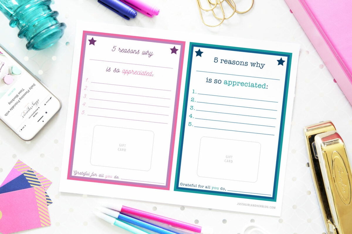 Teacher Appreciation Week Printables with Gift Card Holder