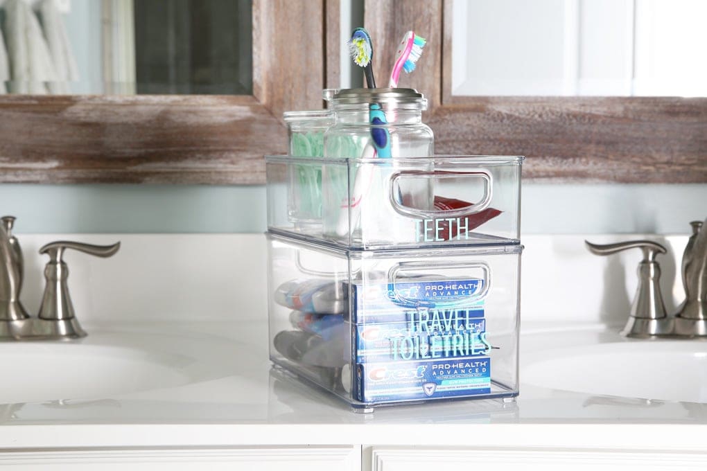 clear storage bins for bathroom organization under the sink