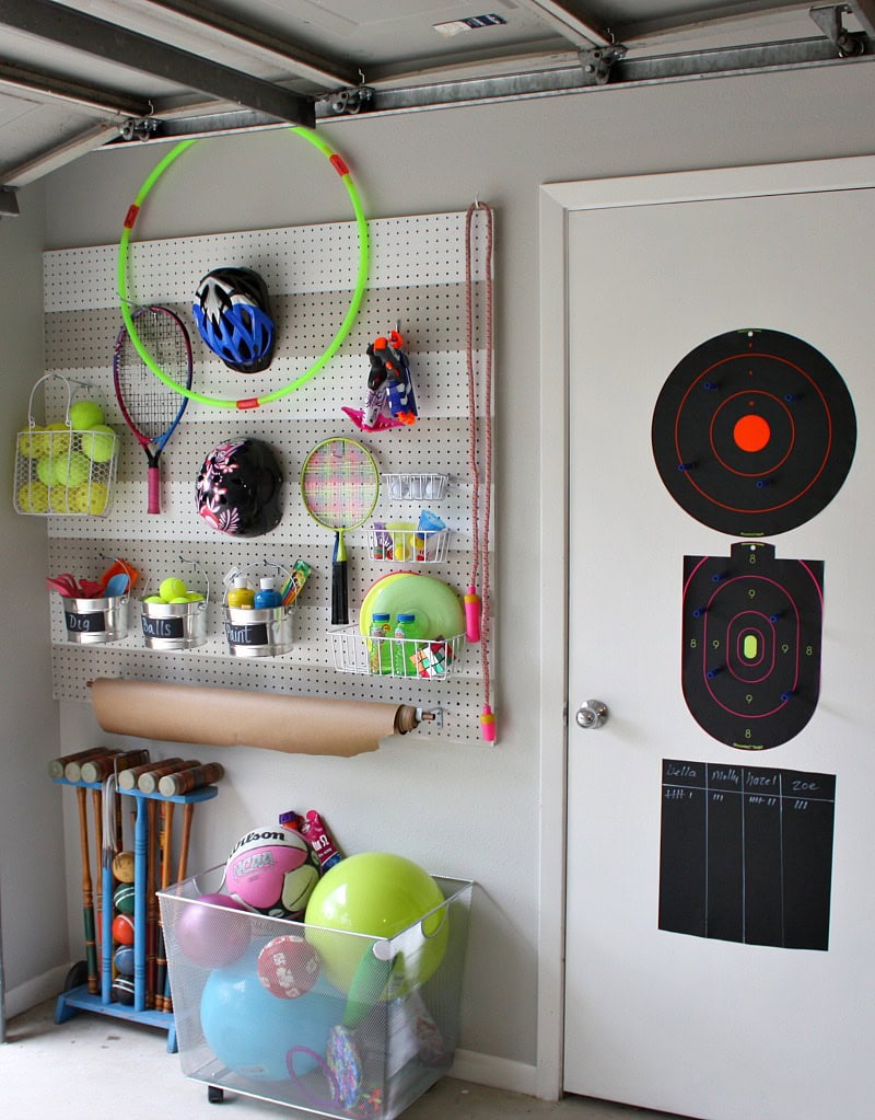 Pegboard storage for outdoor toys