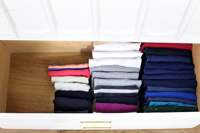 T-Shirt Drawer Organized with KonMari Folding