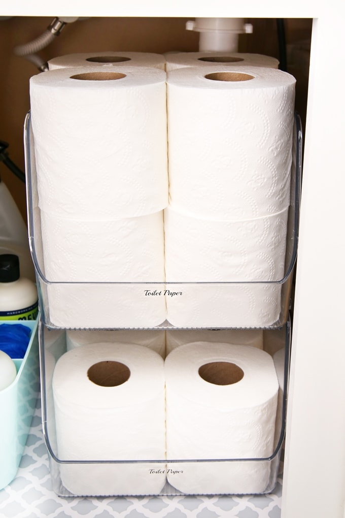 Toilet paper organization under the bathroom sink