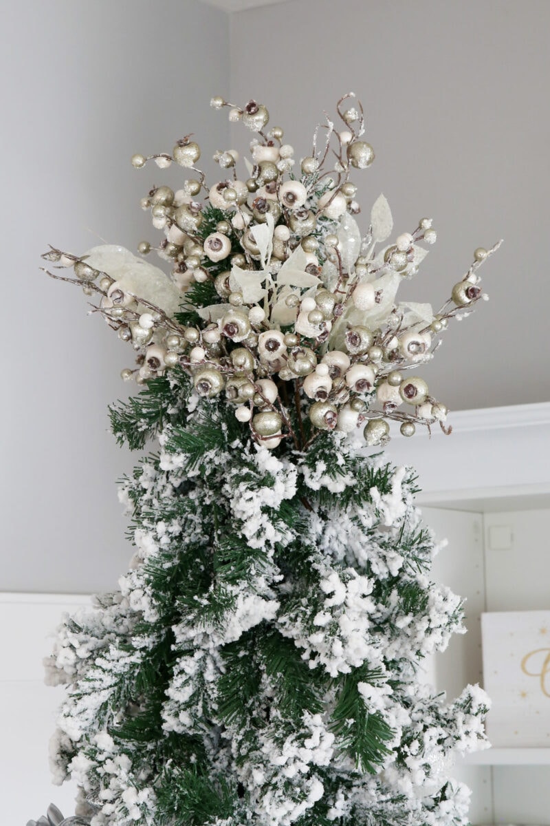 Christmas Tree Topper in Progress with Berry Picks and Leafy Sprays