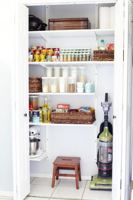 Coat Closet Converted to an Organized Pantry with the IKEA ALGOT System, Declutter the Pantry