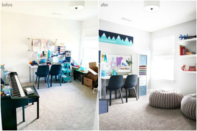 Organized Tween Hangout Room Before and After