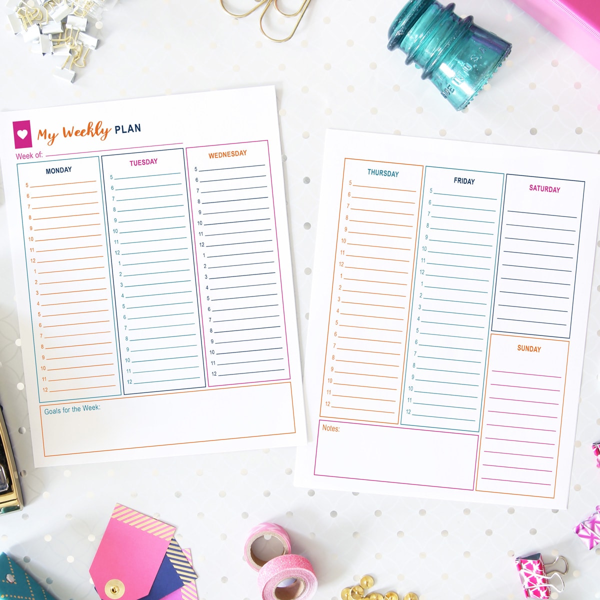 Weekly Plan, Free Printables, Two-Page Spread