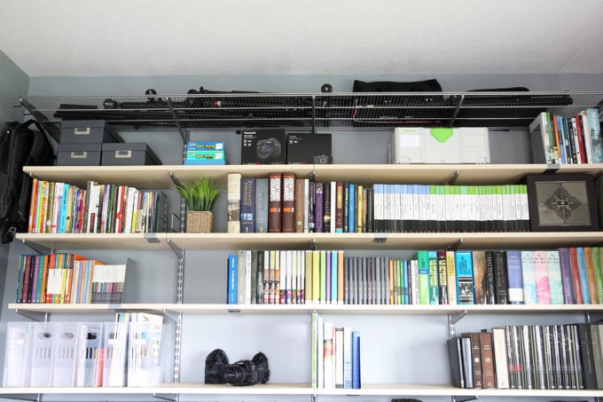 media collection with books on the office shelves