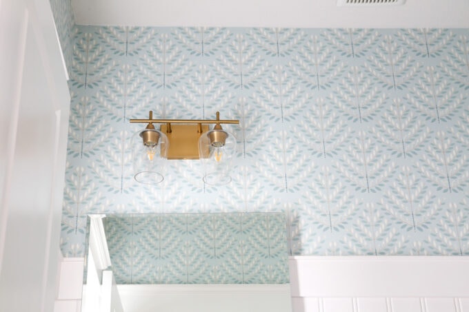 Aqua Wallpaper in Pretty Half Bathroom