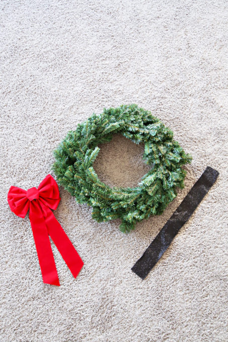 Outdoor Christmas Wreath, Ribbon, and Red Bow