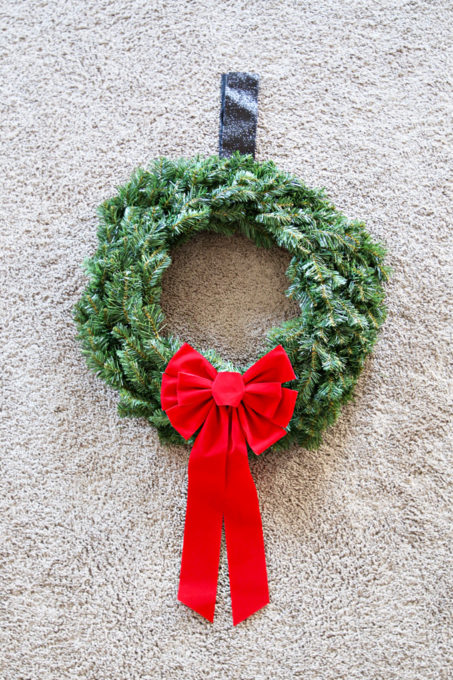 Christmas Wreath with Ribbon and Bow to Hang on Exterior Window