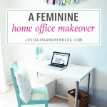 Love this feminine home office makeover with tons of beautiful and functional storage ideas! Click through to the post to see the whole reveal!