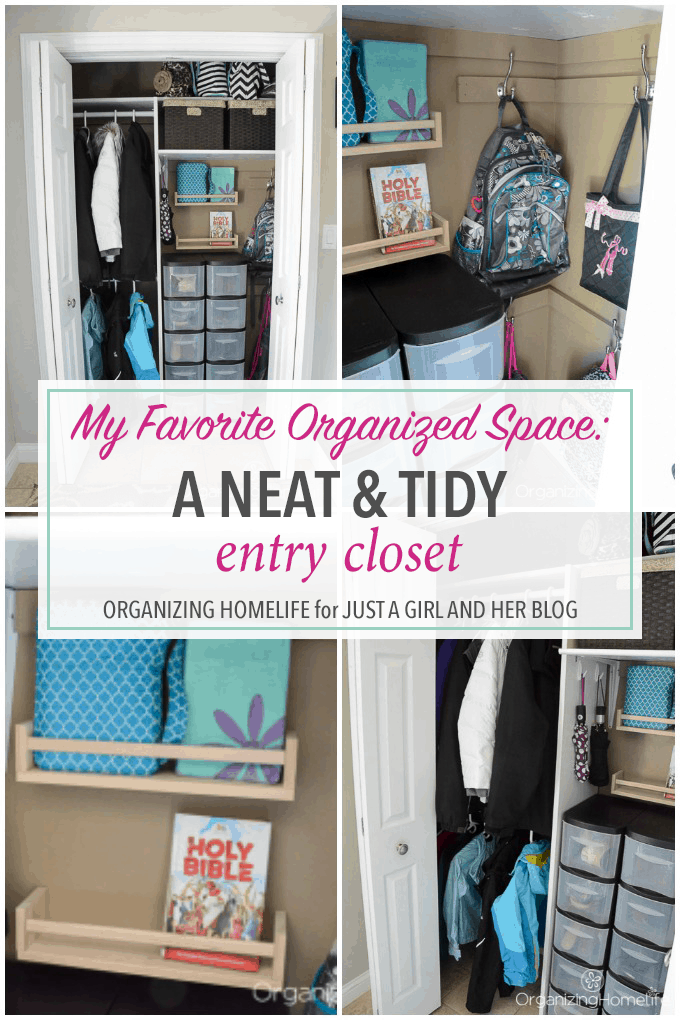 This organized entry closet is amazing! I never knew you could fit this much function in a small space! Click through to get all the details about how she did it!