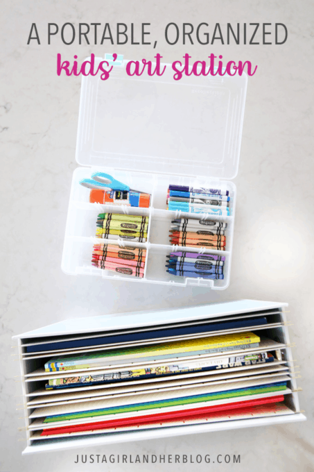 A Portable, Organized Kids' Art Station | This simple portable, organized kids' art station makes it easy for kids to be creative anywhere in the house! | #artstation #artsupplies #organizedkids #organization #organized #organizedwithkids