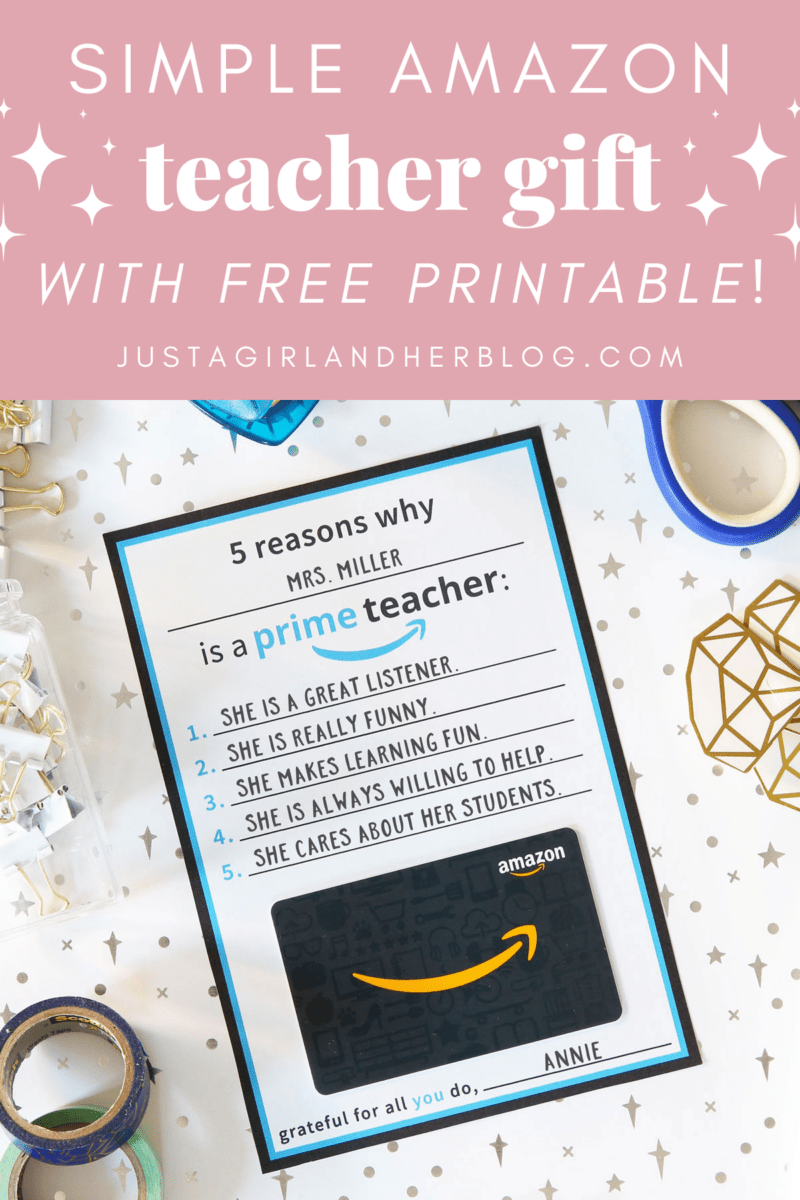 Simple Amazon Teacher Gifts with Free Printable Gift Card Holder