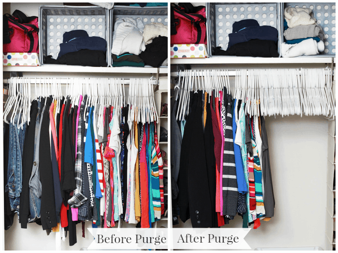 before and after purging a small closet