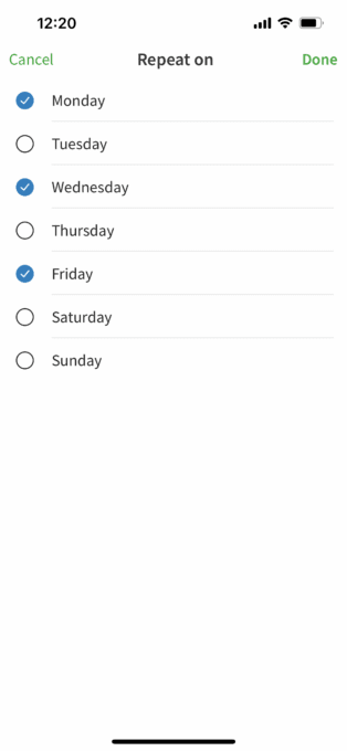 Choosing days on mobile for Evernote Recurring Tasks