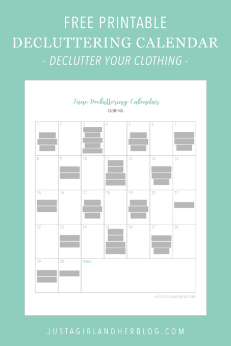 Free Printable Decluttering Calendar for Decluttering Clothes