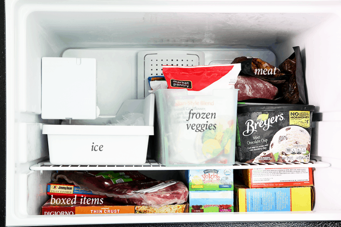 small freezer that has been organized