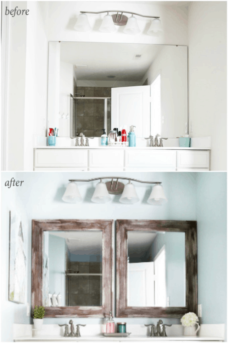 master bathroom mirror update before and after