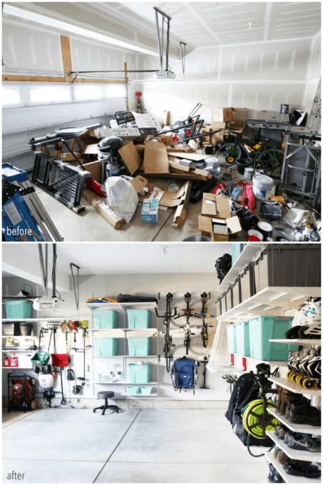 Messy Garage to Organized Garage Before and After Photo