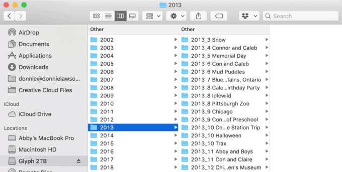 Photo Files Organized by Year and Then by Month and Event