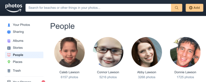 Amazon Photos Sorted by Person