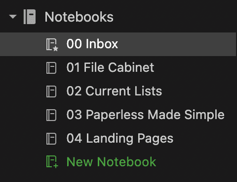 List of notebooks in Evernote