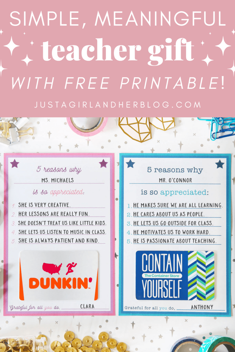 Simple, Meaningful Teacher Gift with Free Printables