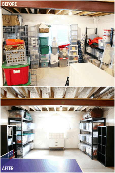 basement storage nook before and after photo