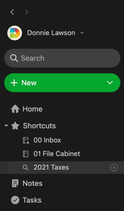 Taxes Shortcut in Evernote