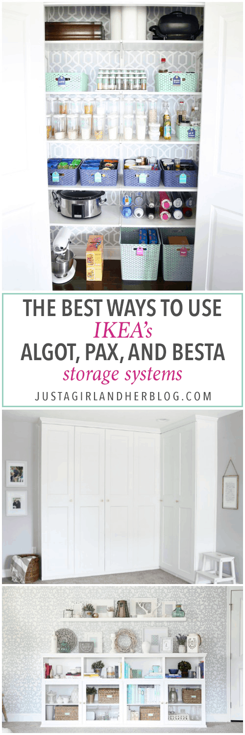 This super helpful post talks about IKEA's 3 best storage systems-- ALGOT, BESTA, and PAX-- and gives great ideas for using them in your home! | IKEA BESTA storage system, modular storage system, IKEA ALGOT closet system, custom closet system, IKEA PAX wardrobe system, DIY wardrobe, IKEA hack, how to plan for and install IKEA storage systems, The Best Ways to Use IKEA's ALGOT, BESTA, and PAX Storage Systems